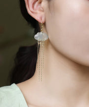Women White Silver Plated Gem Stone Drop Earrings