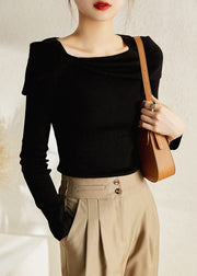Women White Square Collar Bow  Cotton Knit Tops Fall