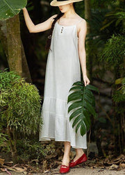 Women White Summer Patchwork Cotton Maxi Dress - SooLinen