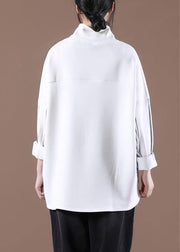 Women White Unique Zipper Stylish Spring Tops - SooLinen