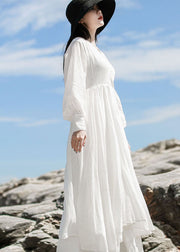 Women White V Neck Patchwork Maxi Dresses Spring