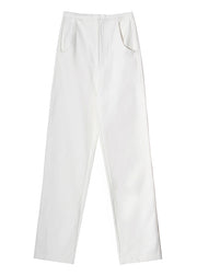 Women White Zip Up Pockets denim Pants Trousers Spring