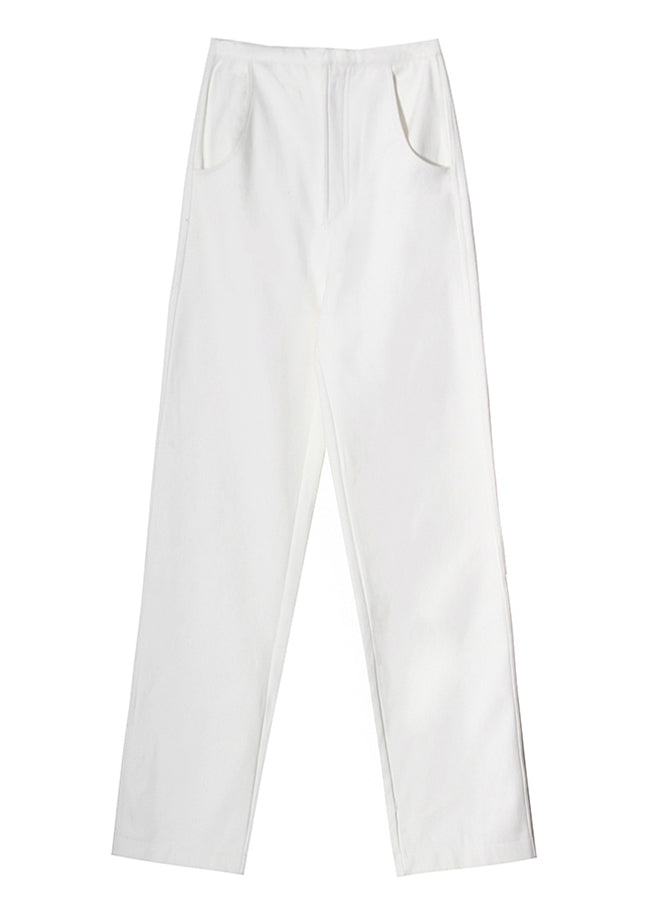 Women White Zip Up Pockets denim Pants Trousers Spring