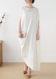 Women White asymmetrical design Linen Summer Long Dresses - SooLinen