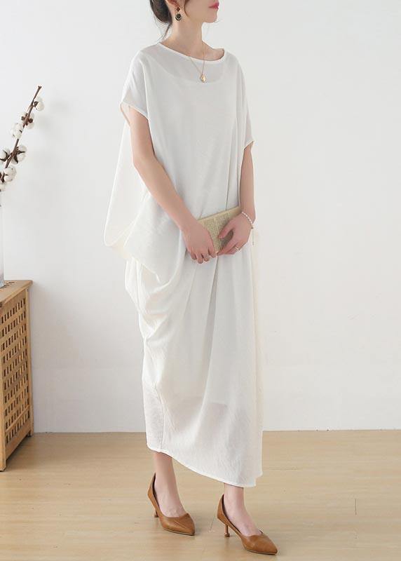 Women White asymmetrical design Linen Summer Long Dresses - SooLinen