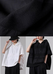 Women White hooded side open Cotton T Shirt Summer - SooLinen