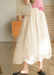 Women White tie waist lace Patchwork Linen Skirts Spring