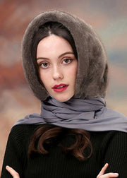 Women Winter Beige Mink Hair Scarf Integrated Hat New