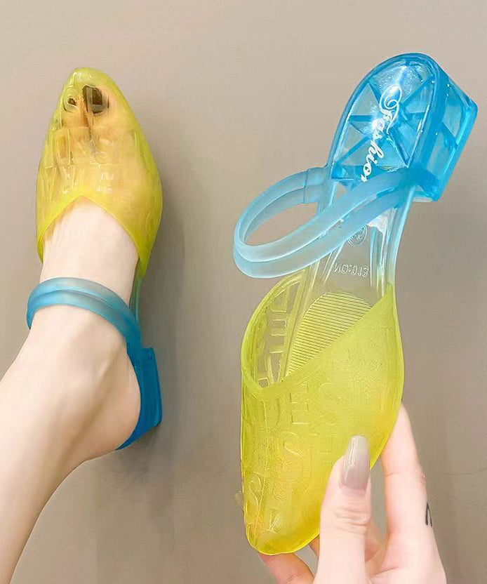 Women Yellow Graphic Chunky Slide Sandals Pointed Toe