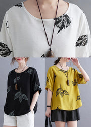 Women Yellow Half Sleeve Shirt Tops Summer Cotton Linen - SooLinen