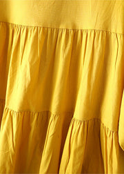 Women Yellow O-Neck Patchwork Wrinkled Cotton Shirt Bracelet Sleeve