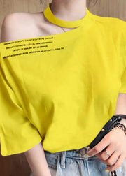 Women Yellow O Neck Print Cotton T Shirt Long Sleeve