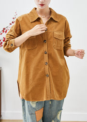 Women Yellow Oversized Pockets Corduroy Coats Fall