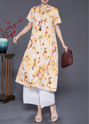 Women Yellow Oversized Print Cotton Robe Dresses Summer