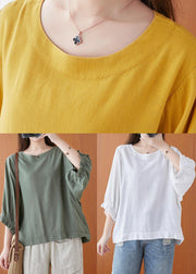 Women Yellow Ruffled Cotton Summer Shirt Top - SooLinen