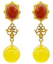 Women Yellow Sterling Silver Overgild Agate Beeswax Drop Earrings
