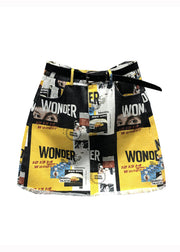 Women Yellow Street Graphic Pockets Patchwork Denim Skirt Summer