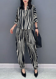 Women Zebra Pattern Pockets Patchwork Cotton Two Pieces Set Summer