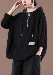 Women Zipper Spring Modern Blouse Black Tops - SooLinen