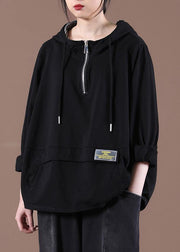 Women Zipper Spring Modern Blouse Black Tops - SooLinen