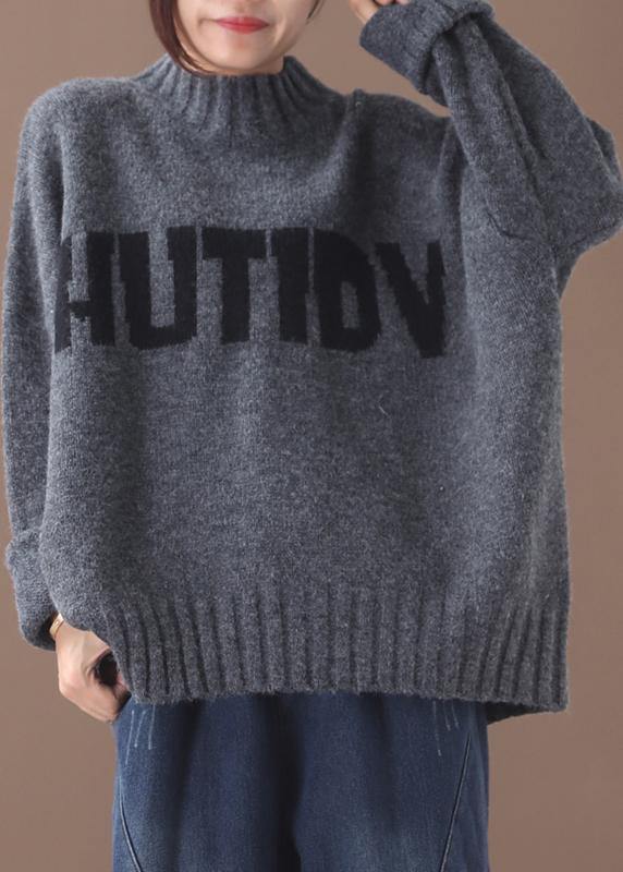 Women alphabet gray sweaters fall fashion o neck clothes For Women - SooLinen