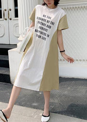 Women alphabet prints cotton quilting clothes patchwork long summer Dress - SooLinen