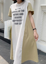 Women alphabet prints cotton quilting clothes patchwork long summer Dress - SooLinen