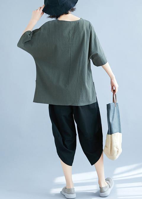 Women army green linen cotton clothes For Women Omychic Tops hooded side open Midi Summer tops - SooLinen