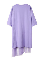 Women asymmetric Cotton tunic pattern Tunic Tops pink patchwork tulle Dress summer - SooLinen