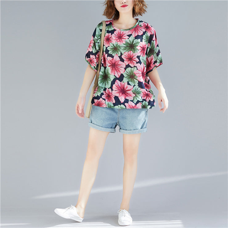 Women asymmetric cotton box top Korea Tutorials floral cotton top