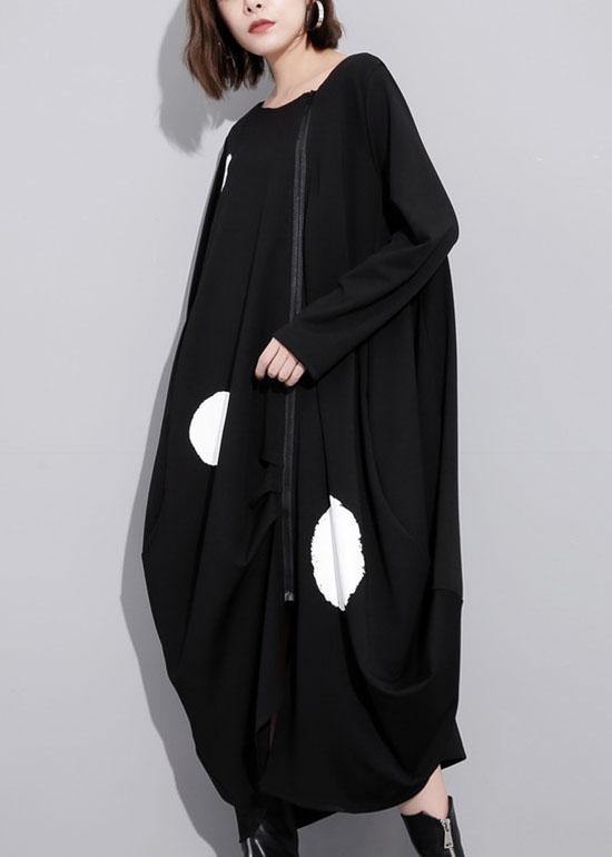 Women asymmetric hem fine zippered trench dress black Plus Size Clothing dress - SooLinen