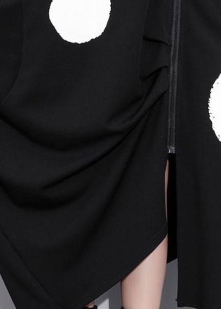 Women asymmetric hem fine zippered trench dress black Plus Size Clothing dress - SooLinen