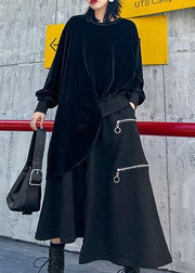 Women asymmetric o neck spring crane tops Photography black blouse - SooLinen