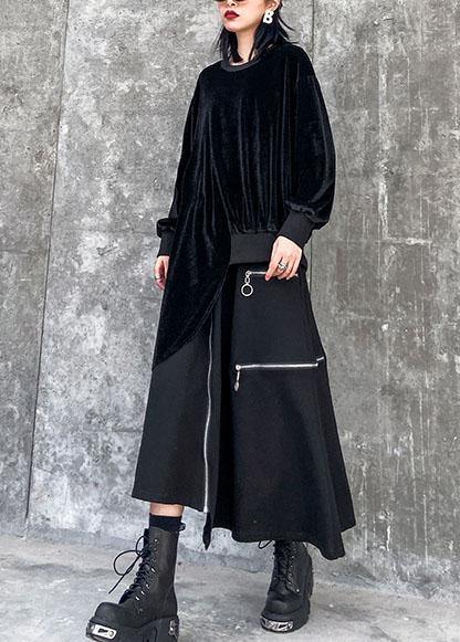 Women asymmetric o neck spring crane tops Photography black blouse - SooLinen
