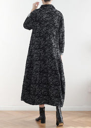 Women asymmetric fine clothes dark gray jacquard Midi coats - SooLinen