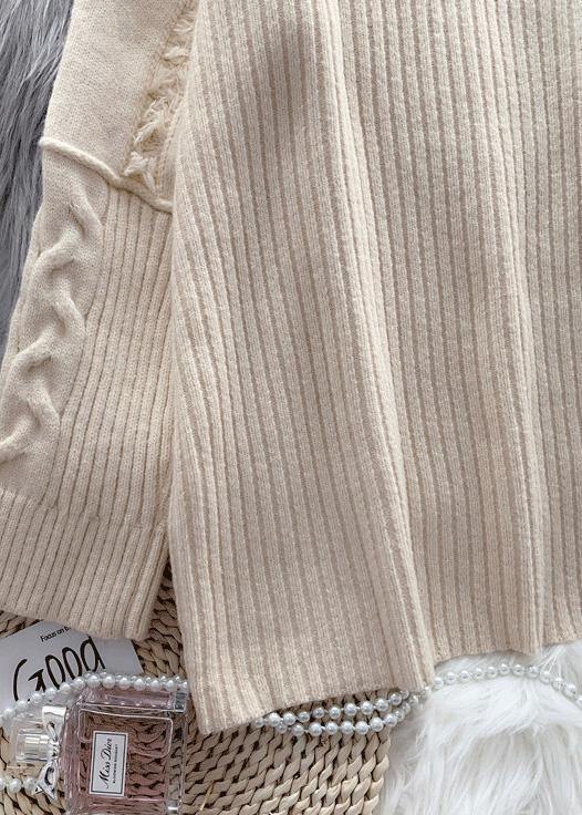 Women beige Sweater Wardrobes Refashion wild tunic high neck sweater - SooLinen