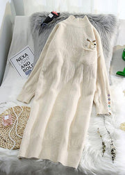 Women beige Sweater dresses Largo half high neck daily wild knit dresses - SooLinen