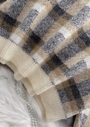 Women beige crane tops warm plus size plaid knit sweat tops - SooLinen