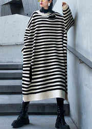 Women beige striped Sweater outfits Design o neck Hole DIY  sweater dresses - SooLinen