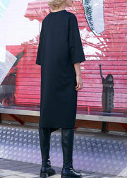 Women black Cotton Tunics open hem design loose fall Dress - SooLinen