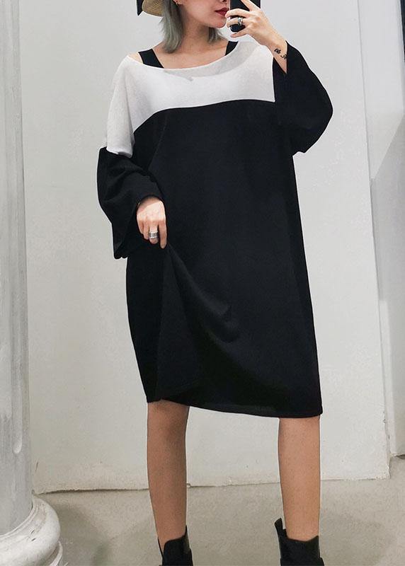 Women black Cotton Wardrobes patchwork cotton Dresses - SooLinen