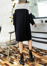 Women black Cotton Wardrobes patchwork cotton Dresses - SooLinen