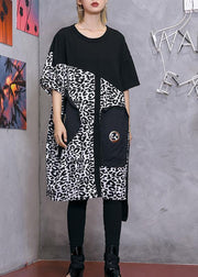 Women black Cotton blended quilting clothes plus size Inspiration o neck patchwork Plus Size Summer Dress - SooLinen