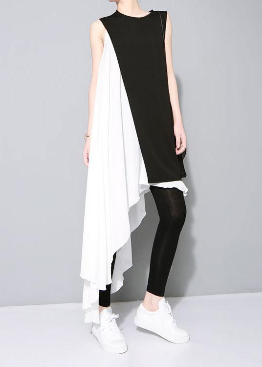 Women black Cotton clothes patchwork daily summer Dress - SooLinen