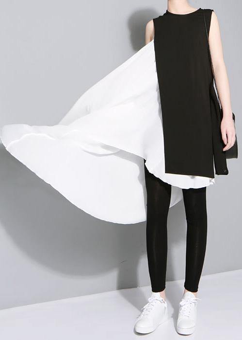 Women black Cotton clothes patchwork daily summer Dress - SooLinen