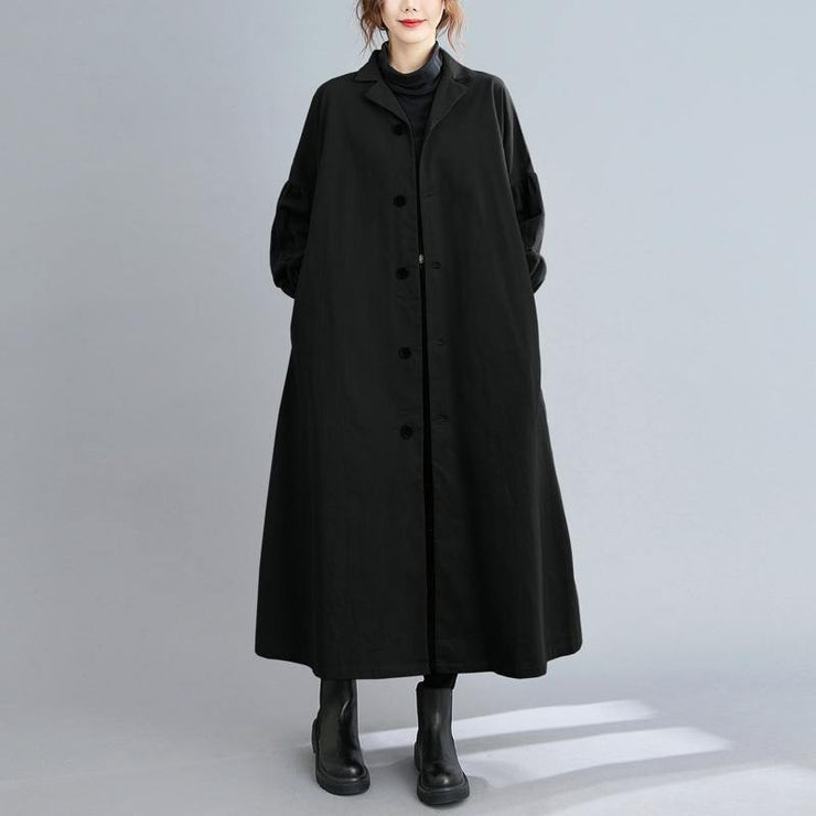 Women black Fashion coats Sewing lapel Button Down coats - SooLinen