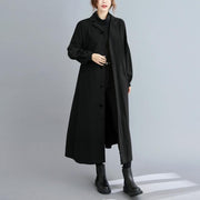 Women black Fashion coats Sewing lapel Button Down coats - SooLinen