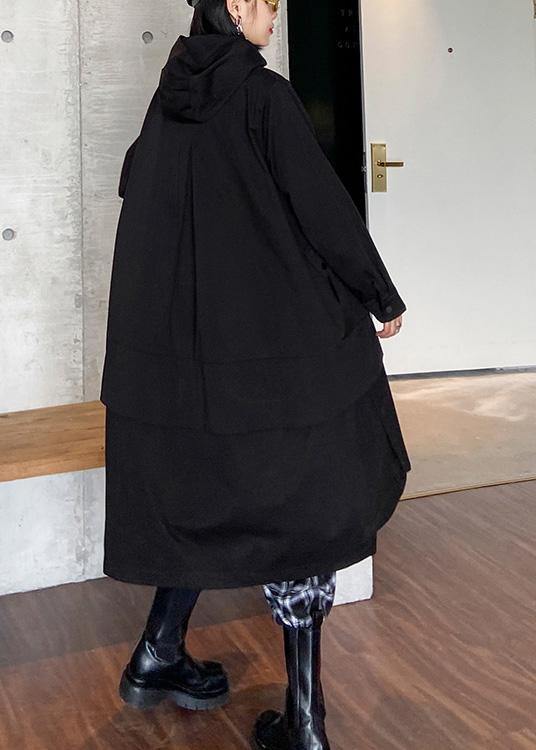 Women black Fine clothes Photography hooded zippered fall women coats - SooLinen