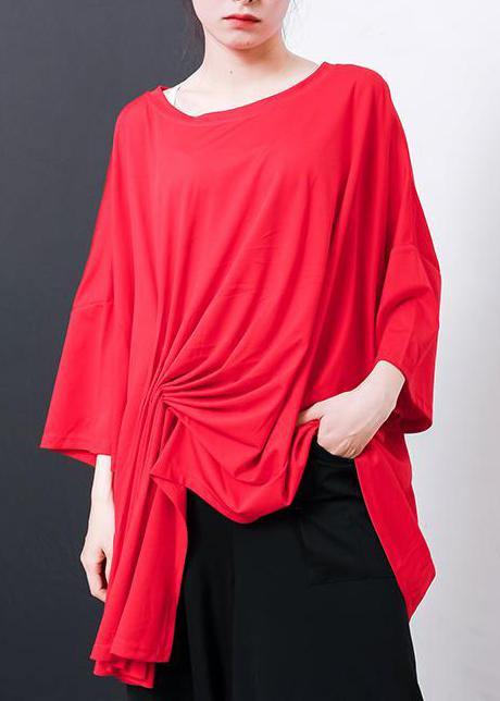 Women black Pakistani Irregular Design Unique cotton clothes For Pleated Solid Color T-Shirt - SooLinen