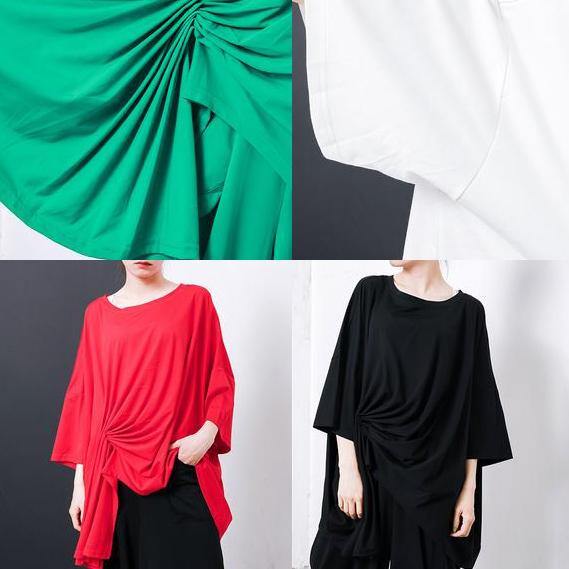 Women black Pakistani Irregular Design Unique cotton clothes For Pleated Solid Color T-Shirt - SooLinen